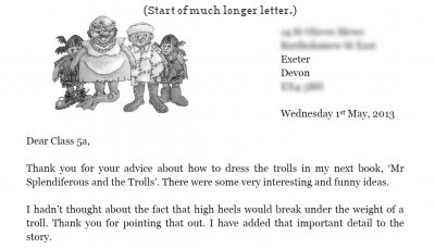 The beginning of a reply to letters from a junior school class